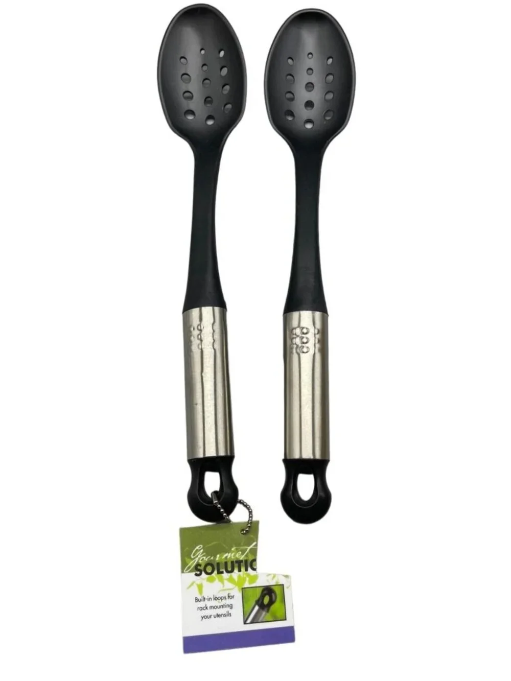2 slotted spoons Gourmet Solutions plastic with metal handle loop end READ NEW